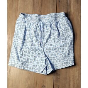 Salty Wave White And Blue Geometric Pattern Soft Shorts Women M